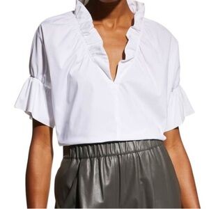 Finley White Ruffle V-Neck Blouse